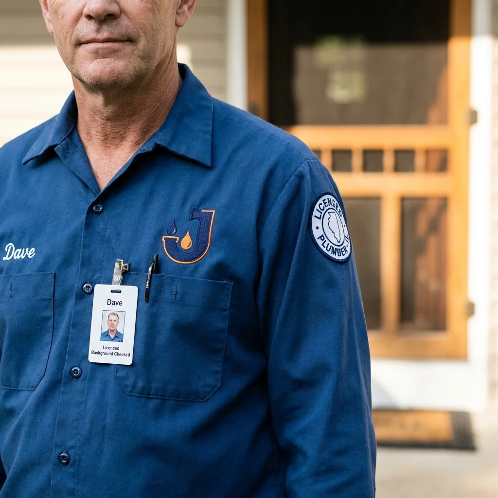 Licensed plumber showing ID badge in Richwood, OH