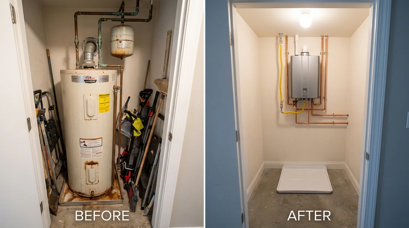 Tank water heater versus wall-mounted tankless unit comparison for Richwood, OH homeowners