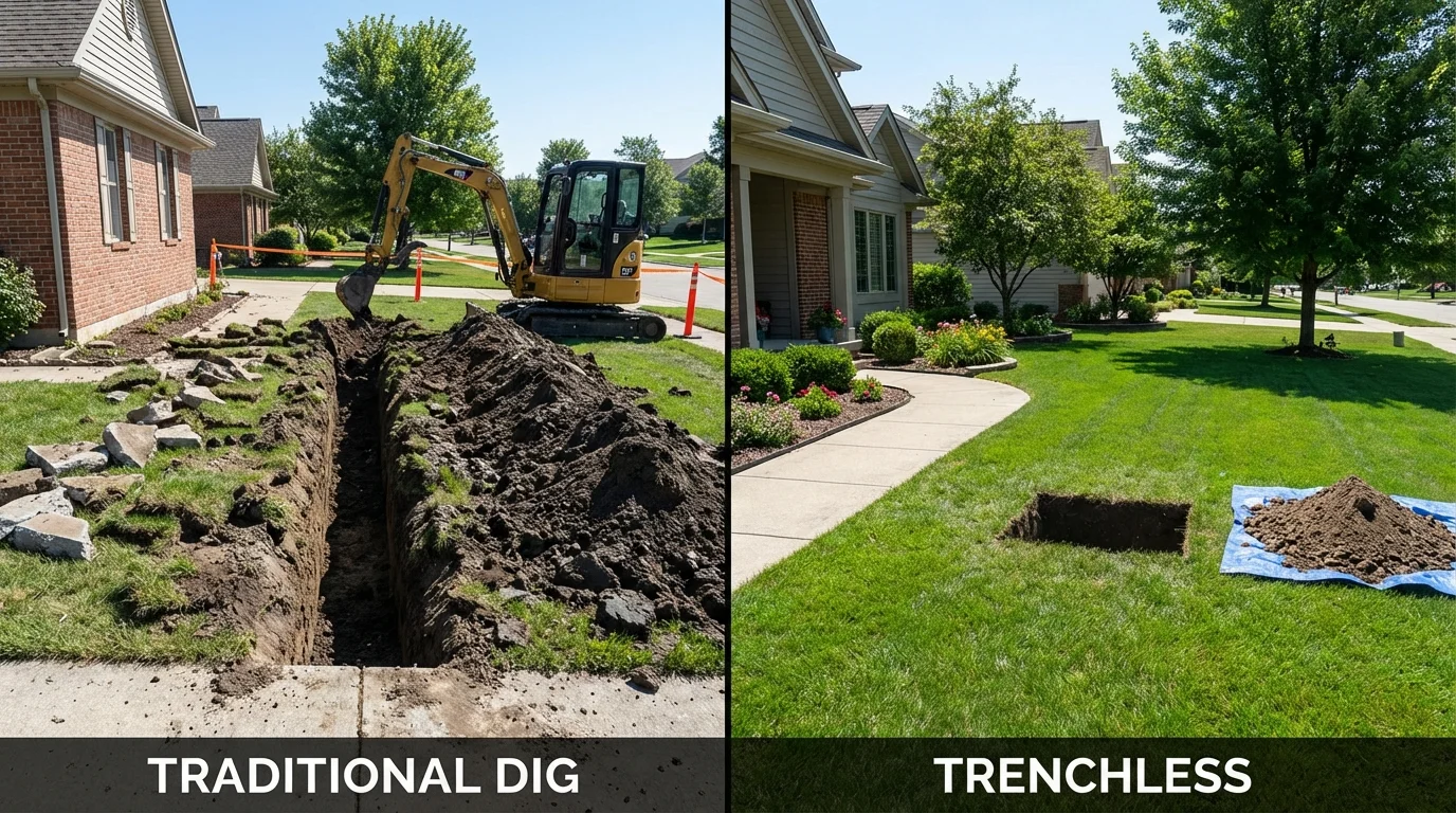 Trenchless sewer repair with minimal yard damage versus traditional excavation in Richwood, OH